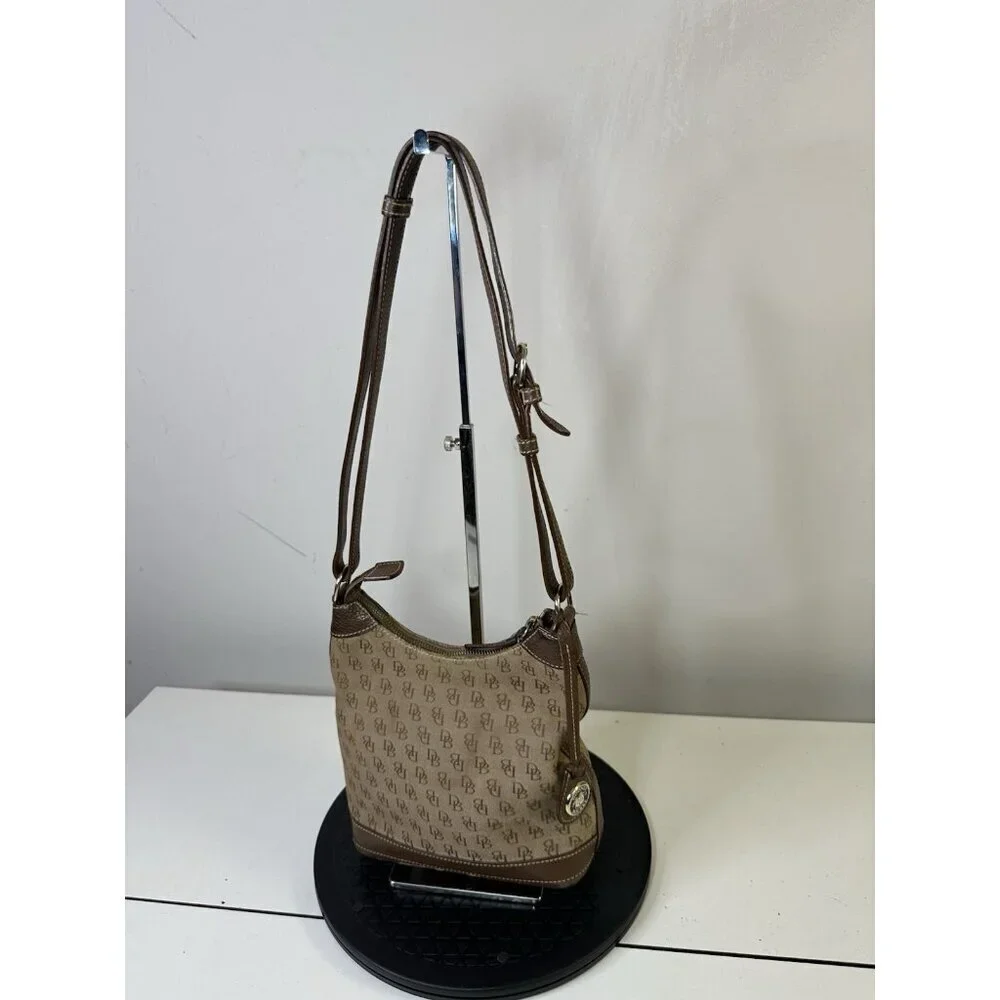 DOONEY & BOURKE Brown Tan Canvas Leather Trim Shoulder Bag Purse